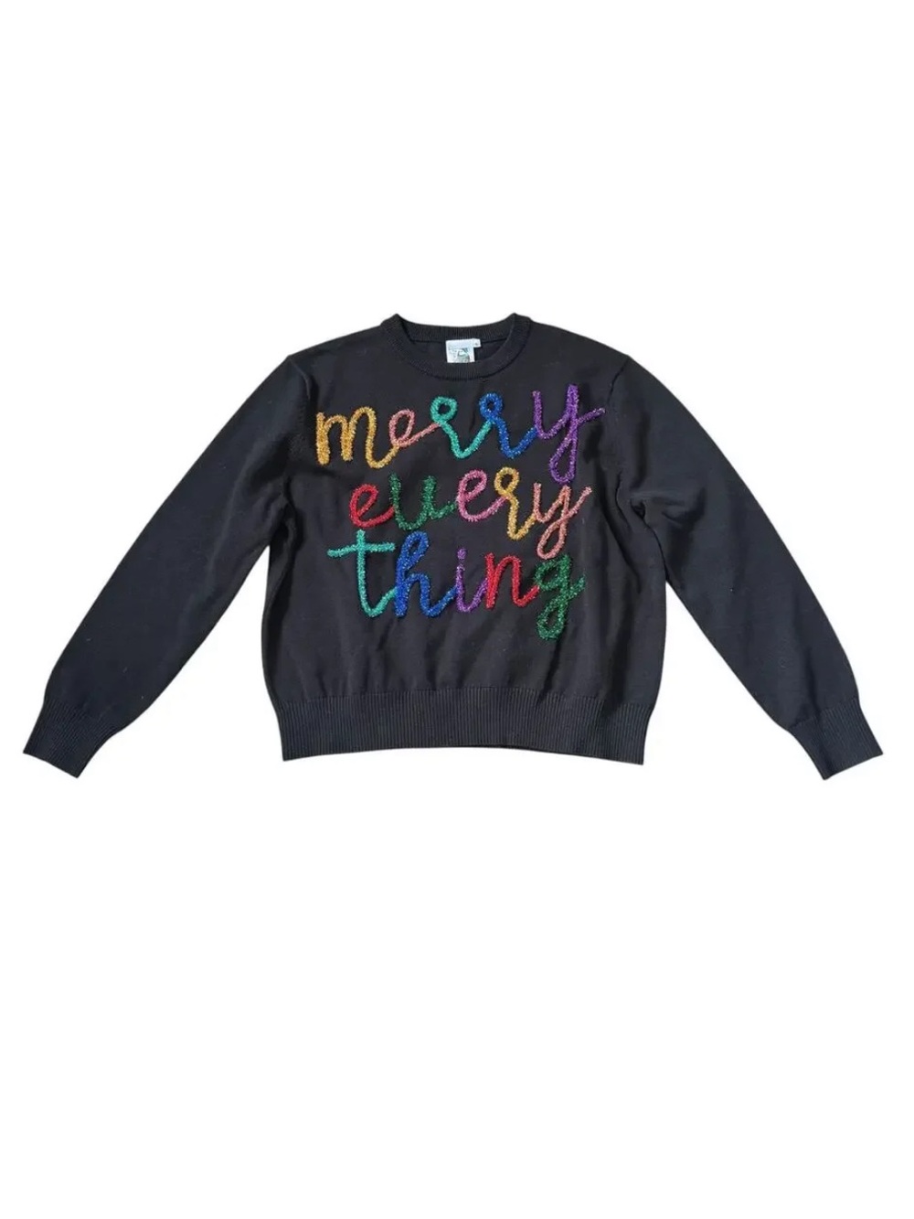 Black 'Merry Everything' Crewneck Sweater - Multicolor Embroidery